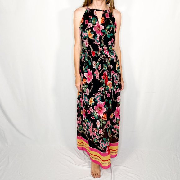 NICOLE MILLER STUDIO Black Floral Pink Maxi Dress - Picture 5 of 7